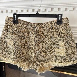 POL Leopard Print Five Pocket Distressed Jean Short